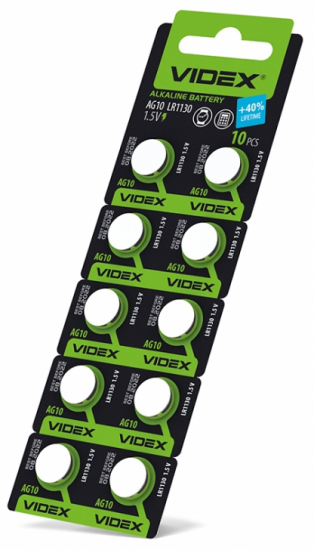 Батарейка годинникова Videx AG10/LR1130 BLISTER CARD (100/1600)