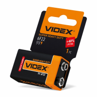 Батарейка сольова Videx 6F22/9V (Крона) 1шт SHRINK CARD  (24/480)