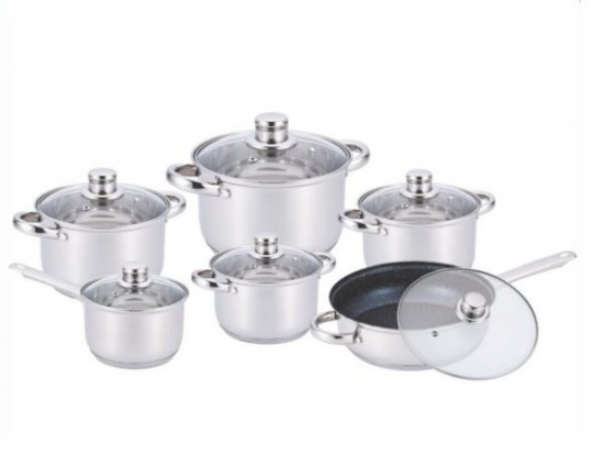 BN-208 Набор кастрюль 12 предметов 2,1л; 2,1л; 2,9л; 3,9л; 6,5л +сковорода 24см