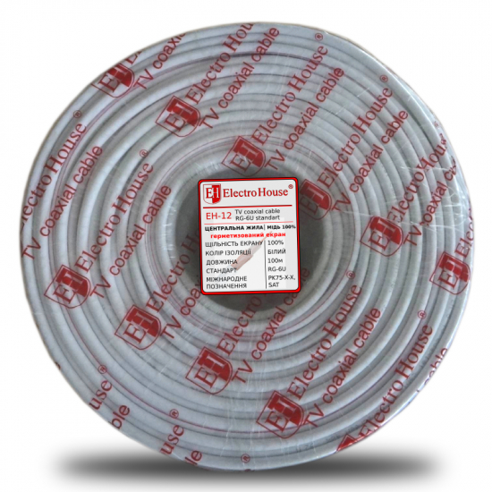 EH-12 Телевізійний кабель (100% Мідь 1,02 Мідна гермет. Фольга 128 м. Жив ПВХ / білий)