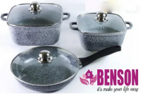 BN-326 Набор Кастрюля квадр. с крышкой и сковорода с крышк. 6пр - Литой алюминий- ГРАНИТНОЕ  покрыти