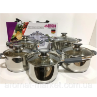 BN-192 Набор кастрюль нерж. 10пр.силікон.ручки 2,1л 2,1л 2,9л 3,9л 6,5л