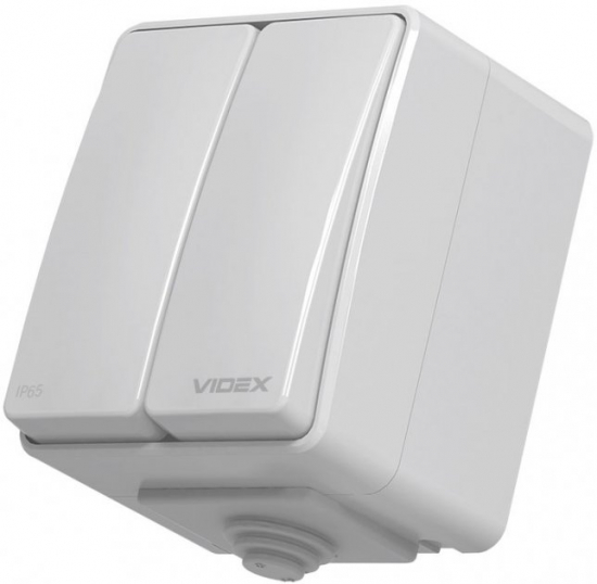 VIDEX BINERA IP65 Вимикач зовнішній двоклавішний сірий (10/100)