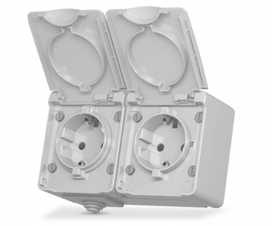 VIDEX BINERA IP65 Розетка зовнішня подвійна із заземленням сіра (5/50)