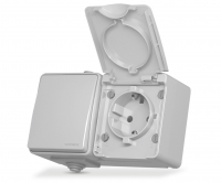 VIDEX BINERA IP65 Розетка зовнішня 1-на з/з та вимикачем 1кл сіра (5/50)