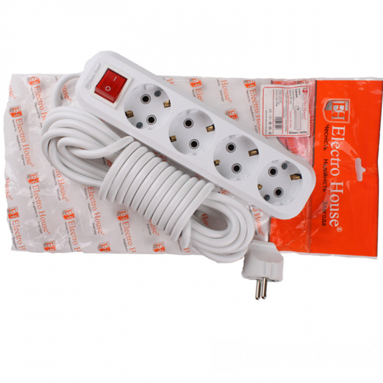 ЕН-4*10М Подовжувач 4-гнізда 10м з/з з кнопкою Garant-білий ЕН