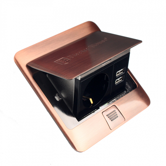 EH-F007 Розетка для підлоги врізна з заземленням 16 А + 2 USB 2,1 А IP44