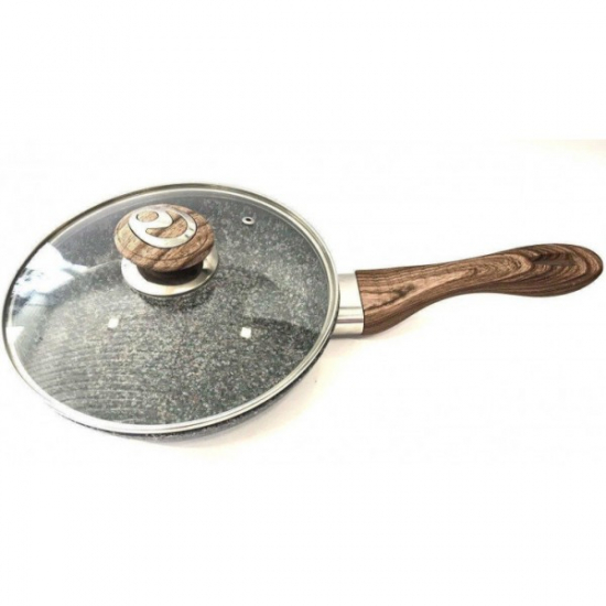 BN-539  Сковорода с кришкой 26 см гранит. покритие с красним