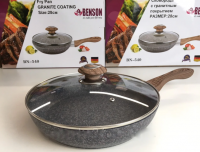 BN-540  Сковорода с кришкой 28 см гранит. покритие с красним