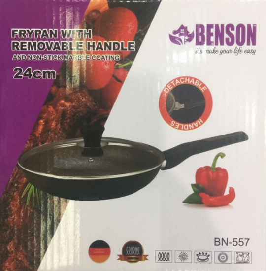 BN-557 Сковорода с крышкой мрамор покрытие 24см