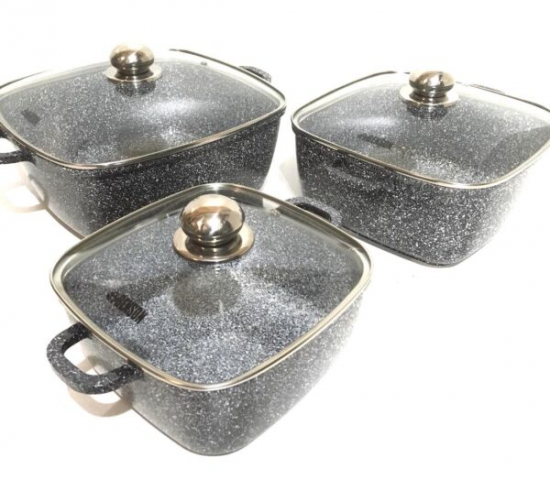 BN-331 Набор кастрюль6пр квадр Гранитное покр. светлое