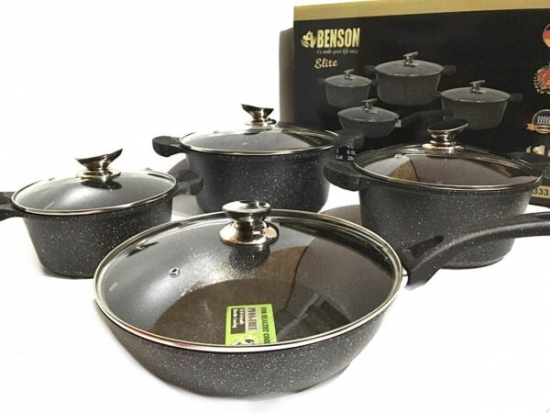 BN-333 Набор кастрюль и сковорода 2.5л 4.5л 6.5л; 28см черн.