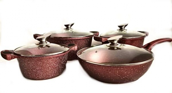 BN-334 Набор кастрюль и сковорода 2.5л 4.5л 6.5л; 28см красн.