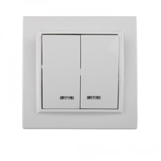 EH-2104 Вимикач з підсвічуванням подвійний Білий