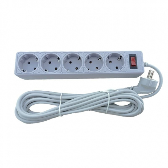 EH-NFG-5.5 Мережевий фільтр 5 гнізд із заземленням, 5 м Сірий