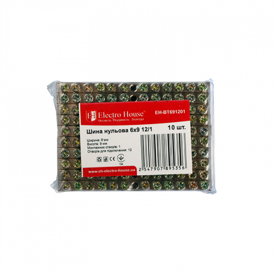 EH-BT691201 Шина нульова 6х9 мм² 12 /1 (1 отвір)