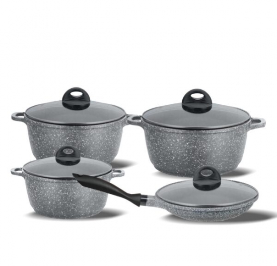BN-325 -Набор кастрюль и сковорода 2.1л 4.2л 6.3л Гранитное покр. светлое