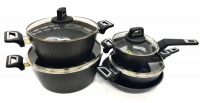 BN-343 Набор кастрюль 9 пред.1,2л;2,4л;4,0л;6,8л сковор. 24 см мрам.покр. внешн. сторона с полосками
