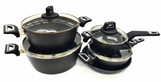 BN-343 Набор кастрюль 9 пред.1,2л;2,4л;4,0л;6,8л сковор. 24 см мрам.покр. внешн. сторона с полосками