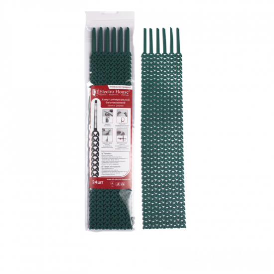 EH-SM-003 Хомут багаторазовий Зелений 10х300 мм 24шт./п.
