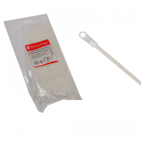 EH-R-0031 Стяжка кабельна Білий з кільцем 5х200 мм 100шт./п.