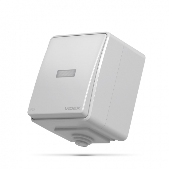 VIDEX BINERA IP65 Вимикач зовнішній одноклавішний із підсвіткою сірий (10/100)