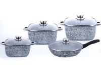 BN-332 Набор кастрюль 8пр квадр + сковородаГранитное покр. светлое