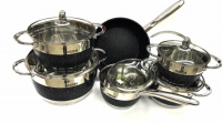 BN-293 Набор кастрюль 12 пред. 2,1л; 2,1л;2,9л;3,9л;6,5л+сковорода чорний