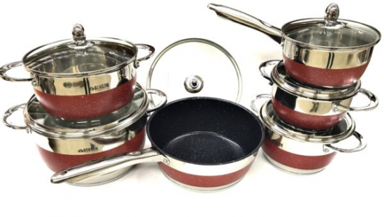 BN-294 Набор кастрюль 12 пред. 2,1л; 2,1л;2,9л;3,9л;6,5л+сковорода красний
