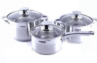 BN-198 Набор кастрюль 6 пр- Тяжелая Нержавеющая сталь  2.1 , 2.9 , 3.9 лтр