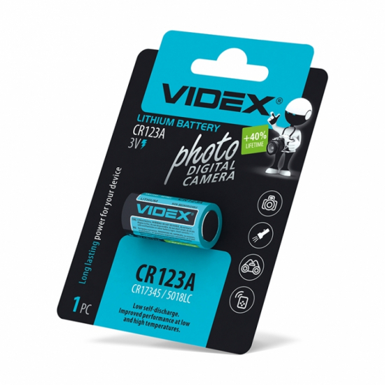Батарейка літієва Videx CR123A 1шт BLISTER CARD  (20/200)