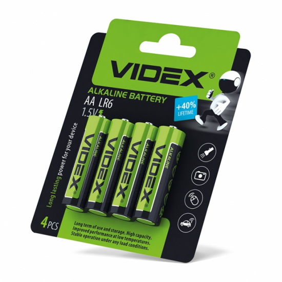 Батарейка лужна Videx LR6/AA 4шт Blister Card  (40/720)