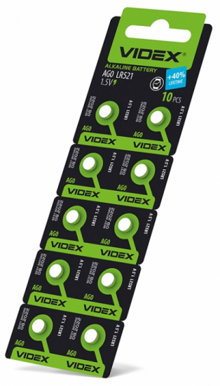 Батарейка годинникова Videx AG 1/LR621 BLISTER CARD 10 шт  (100/1600)